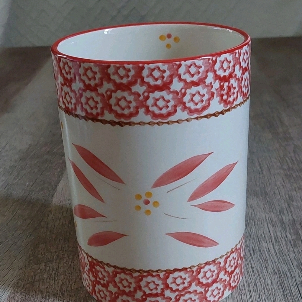 Temp-tations By Tara Red Old World Hand-Painted Ceramic Floral Utensil Holder